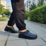 Pantofi mocasini dama negri din piele cu șiret între 36 și 41
