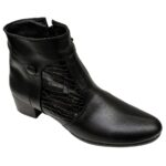 Botine vatuite cu toc din piele naturala negre intre 36 si 41