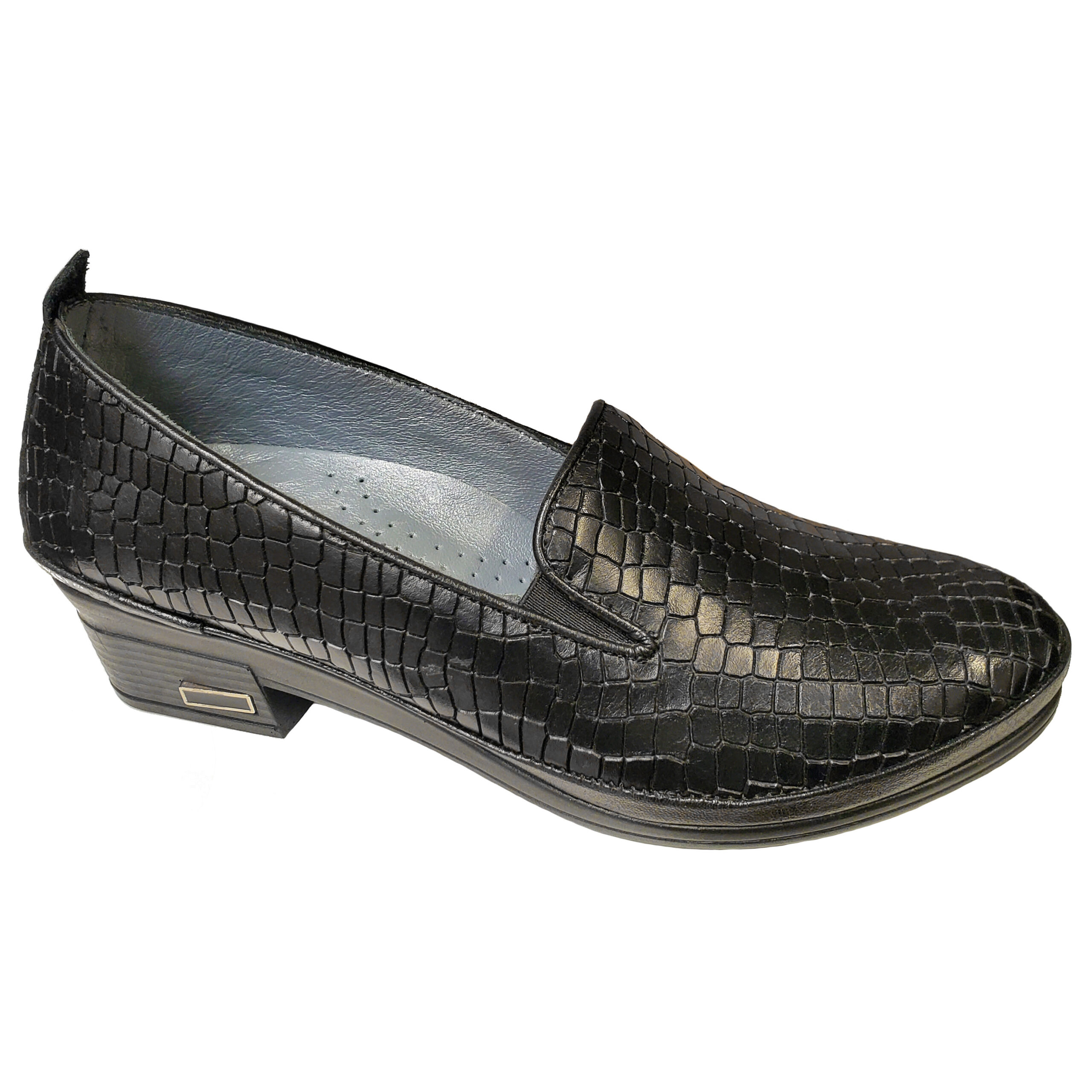 pantofi-cu-toc-masiv-de-dama-din-piele-naturala-negru-croco-intre-36-si-40 ULTIMA PERECHE Pantofi cu toc masiv de dama din piele naturala negru croco marimea 39 - imagine 1