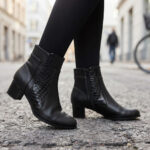 Botine dama cu toc gros elegante din piele naturala negre intre 35 si 40