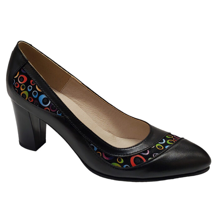 Pantofi dama eleganti negri cu toc patrat inalt din piele naturala intre 35 si 40 - imagine 2