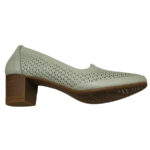 ULTIMA PERECHE Pantofi dama olive cu toc masiv din piele naturala perforata marimea 37 - imagine 3