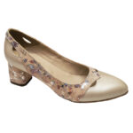 Pantofi dama bej eleganti inflorati cu toc patrat din piele naturala intre 35 si 40 - imagine 2