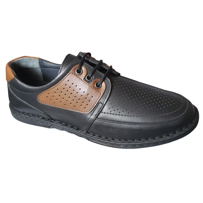 Pantofi barbati usori negri cu siret din piele naturala perforata marimile 40 si 41 - imagine 2