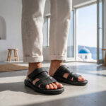 Papuci barbatesti din piele naturala neagra marimi intre 39 si 45