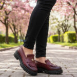 Pantofi dame cu talpa groasa din piele naturala bordo intre 36 si 40