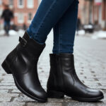 Botine dama din piele naturala negre cu toc mic intre 35 si 41