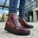 Ghete usoare dama ortopedice din piele naturala croco bordo cu doua fermoare intre 35 si 40