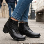 Botine dama piele naturala negre imblanite cu toc masiv intre 36 si 40