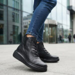 Ghete dama negre din piele naturala cu fermoar, siret si elastic intre 36 si 40