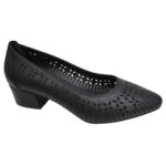Pantofi dama negri din piele naturala perforata laser cu toc aplicat Dogati intre 36 si 40 - imagine 2