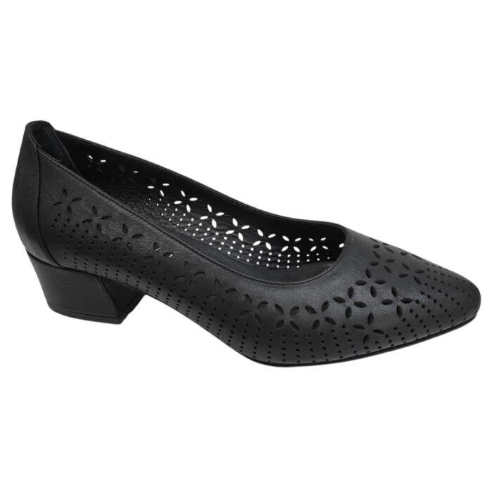 Pantofi dama negri din piele naturala perforata laser cu toc aplicat Dogati intre 36 si 40 - imagine 2