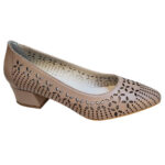 Pantofi dama grej din piele naturala perforata laser cu toc aplicat Dogati intre 36 si 40