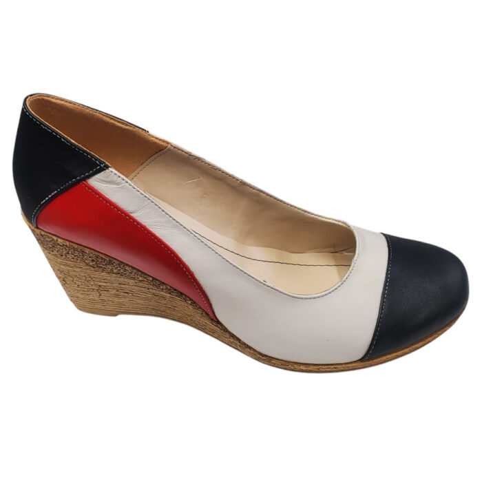 Pantofi dama bleumarin-crem-rosu cu platforma din piele naturala marimi intre 34 si 41 - imagine 2