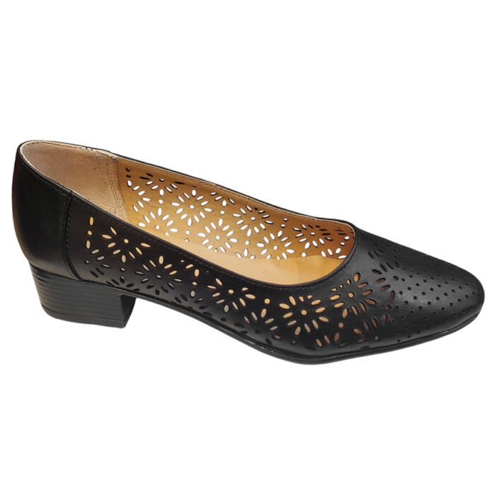 Pantofi dama negri cu toc mic din piele naturala perforata intre 35 si 41 - imagine 2