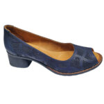 Pantofi dama cu toc gros din piele naturala perforata bleumarin intre 36 si 40 - imagine 2