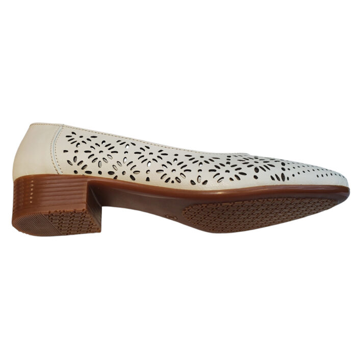 Pantofi dama crem cu toc mic din piele naturala perforata intre 35 si 41 - imagine 3
