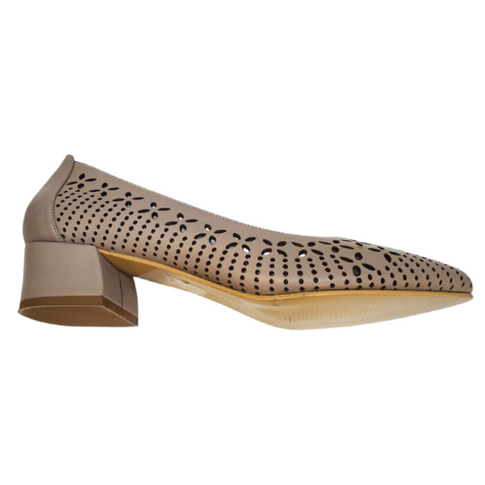 Pantofi dama grej din piele naturala perforata laser cu toc aplicat Dogati intre 36 si 40 - imagine 3