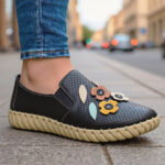 Pantofi dama BioFlex Confort din piele naturala perforata negri intre 36 si 40