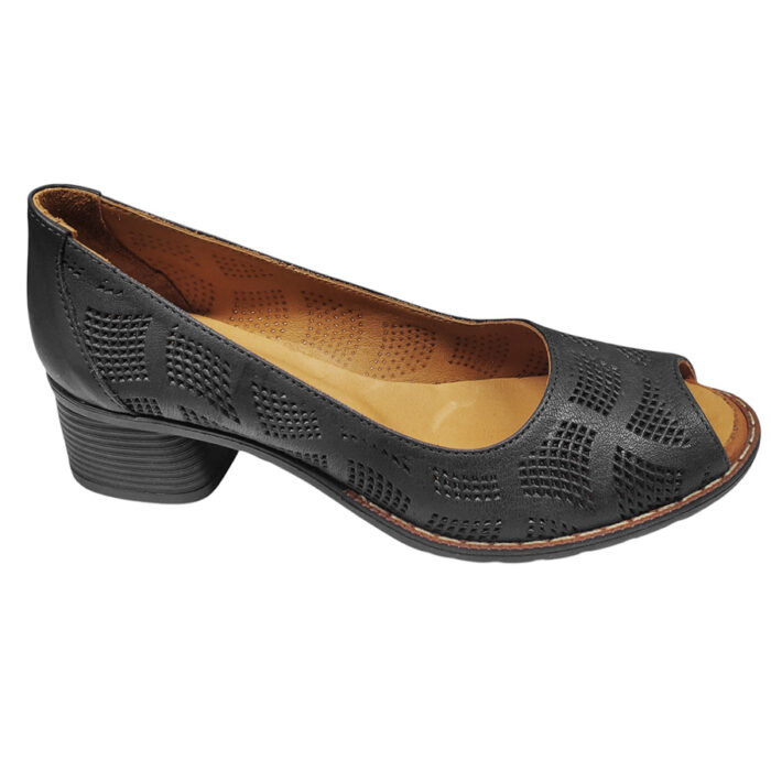 Pantofi dama cu toc gros din piele naturala perforata negri intre 36 si 40 - imagine 2