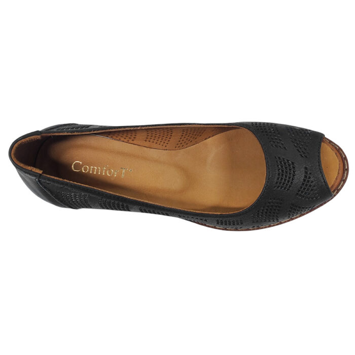 Pantofi dama cu toc gros din piele naturala perforata negri intre 36 si 40 - imagine 5