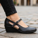 Sandale dama cu platforma din piele naturala neagra intre 35 si 40