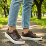 Pantofi sport barbati cu siret elastic din piele naturala maro intre 40 si 45