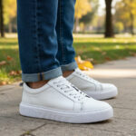 Pantofi sport barbatesti cu siret din piele naturala albi intre 40 si 45