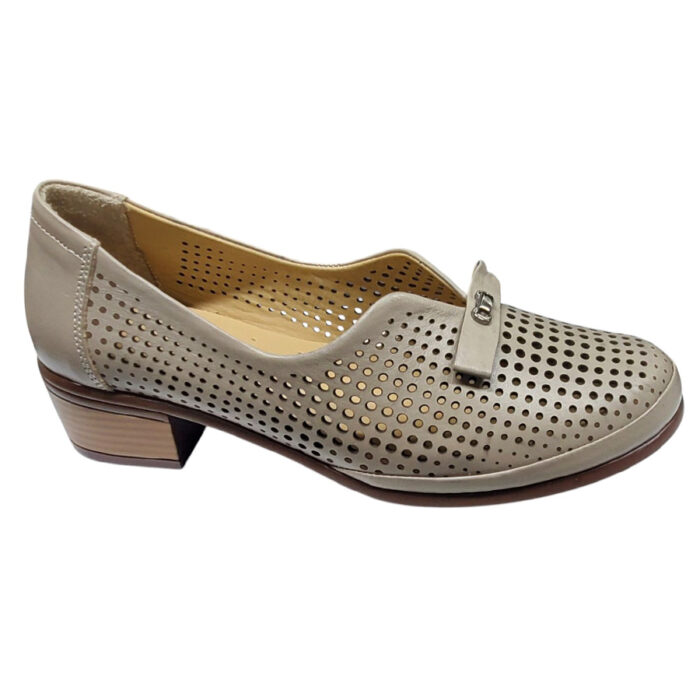 Pantofi dama grej cu toc masiv din piele naturala perforata intre 36 si 40 - imagine 2