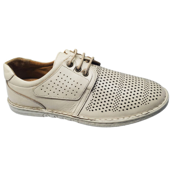 Pantofi barbati usori crem cu siret din piele naturala perforata intre 40 si 44 - imagine 2