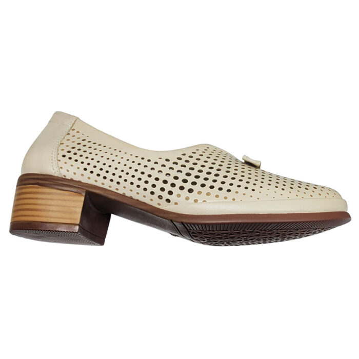 Pantofi dama crem cu toc masiv din piele naturala perforata intre 36 si 40 - imagine 3