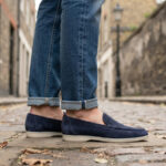 Mocasini-scarpi indigo din piele naturala intoarsa intre 40 si 44