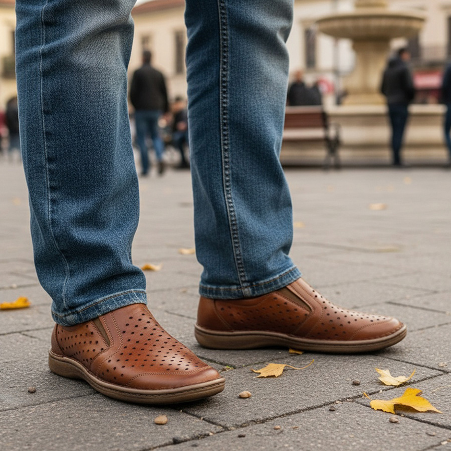 pantofi-lati-barbati-foarte-usori-maro-din-piele-naturala-perforata-intre-40-si-46 Pantofi lati barbati foarte usori maro din piele naturala perforata intre 39 si 46 - imagine 1