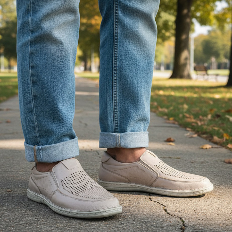pantofi-scv-din-piele-naturala-perforata-crem-marimi-intre-40-si-44 ULTIMA PERECHEPantofi SCV din piele naturala perforata bej cu marimea 44 - imagine 1
