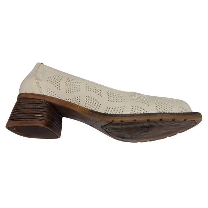 Pantofi dama cu toc gros din piele naturala perforata crem intre 36 si 40 - imagine 3
