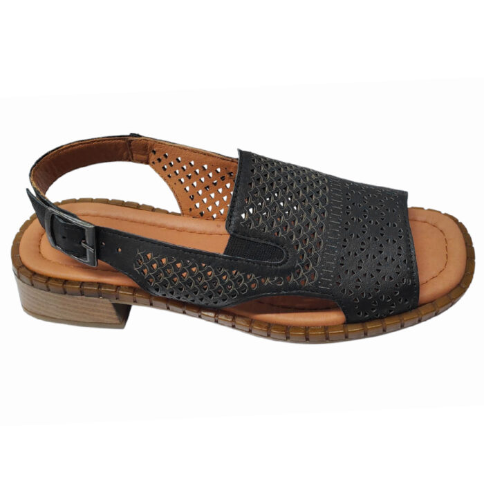 Sandale dama late din piele naturala perforata negre cu marimi intre 36 si 40 - imagine 2
