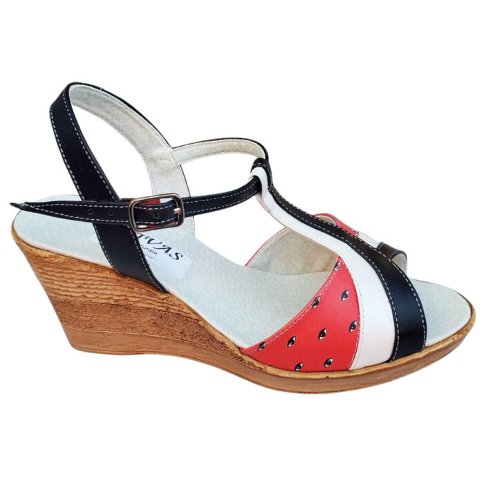 Sandale dama rosu-multicolor cu platforma din piele naturala intre 34 si 42 - imagine 2