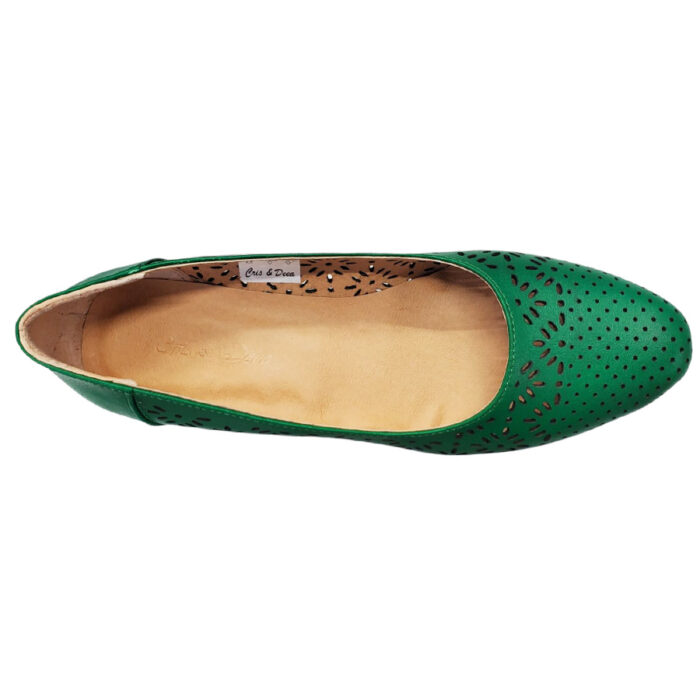 Pantofi dama verzi cu toc mic din piele naturala perforata intre 35 si 41 - imagine 5