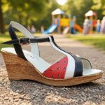 Sandale dama rosu-multicolor cu platforma din piele naturala intre 34 si 42