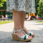 Sandale dama verde-multicolor cu platforma din piele naturala intre 34 si 42