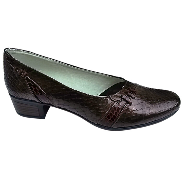 Pantofi cu toc masiv de dama din piele naturala maro croco intre 36 si 41 - imagine 2