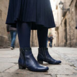 Botine dama cu toc patrat din piele naturala bleumarin vatuite intre 35 si 41