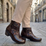 Botine dama cu toc gros din piele naturala croco maro intre 35 si 42