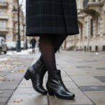 Botine dama elegante scurte din piele naturala negre vatuite cu toc masiv intre 35 si 40