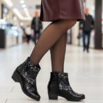 Botine dama cu toc gros din piele naturala croco si cu model intre 35 si 42