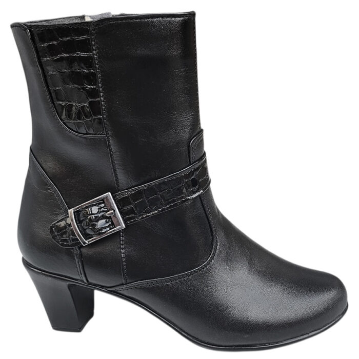 Cizmulite elegante dame din piele naturala negre vatuite cu toc masiv intre 35 si 40 - imagine 2