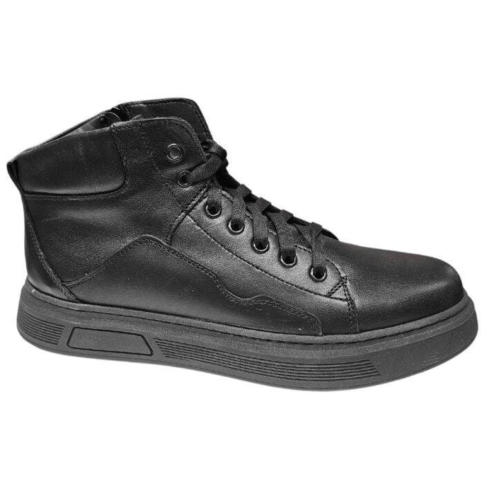 Ghete negre sport din piele naturala imblanite cu siret si fermoar intre 40 si 44 - imagine 2