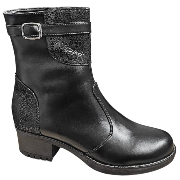Ghete dame din piele naturala negre cu toc masiv intre 36 si 40 - imagine 5
