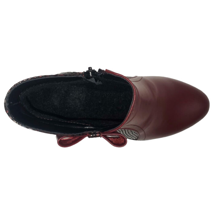 Botine dama scurte elegante cu funda din piele naturala bordo imblanite cu toc gros intre 34 si 40 - imagine 3