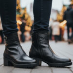 Ghete dame din piele naturala negre cu toc masiv intre 36 si 40
